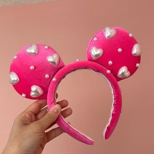 Gleam & Glimmer Co Pink Valentines Mickey Disney Ears with Pearl Hearts